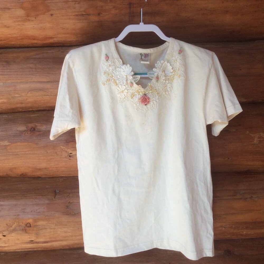 Vintage Cream Floral Embroidered Tee